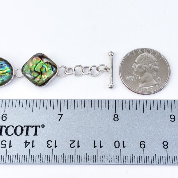 Abalone Link Bracelet | Vintage Sterling Silver 925 | 7"-8" - Picture 2 of 5